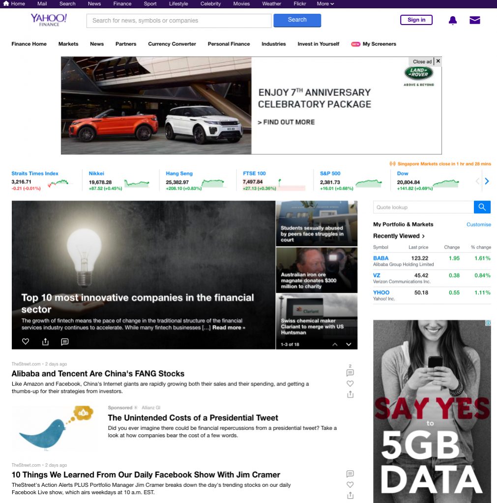 Yahoo Singapore introduces a new and cleaner design