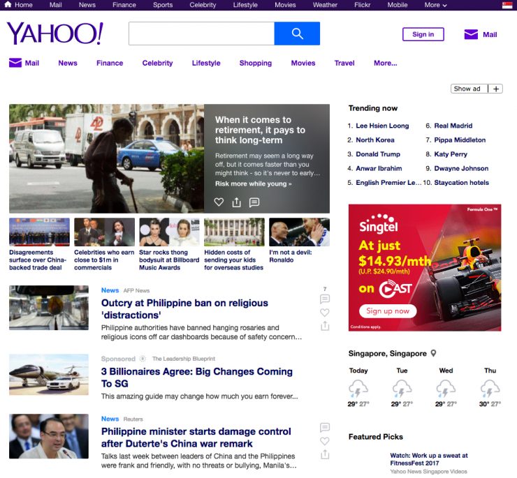 Yahoo Singapore introduces a new and cleaner design