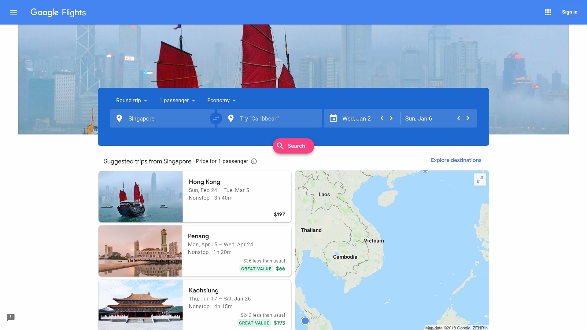 Google Flights now available in Singapore