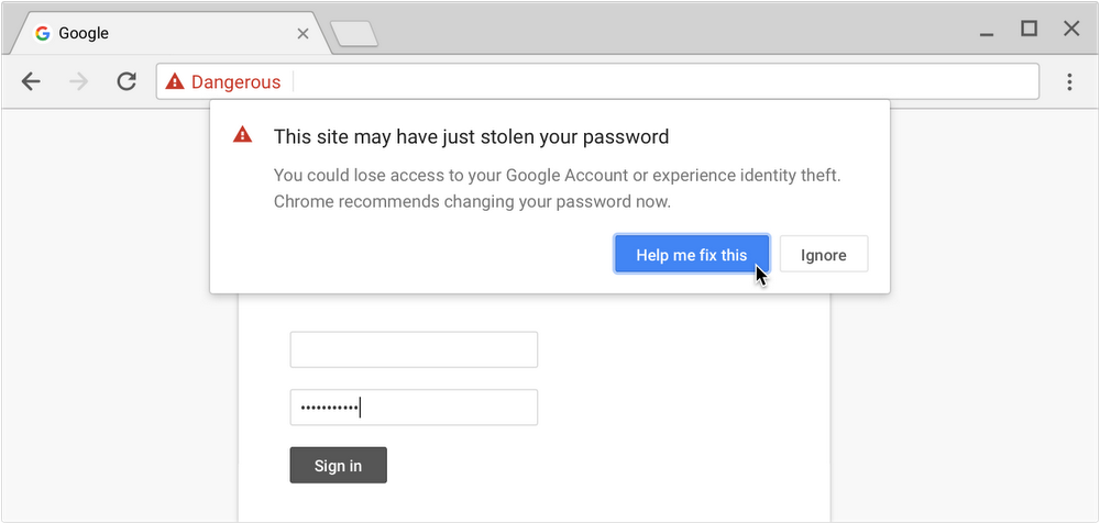 Google Chrome presenting a warning