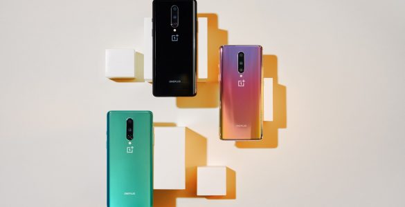 OnePlus 8 (Left: Glacial Green, Middle: Onyx Black, Right: Interstellar Glow)