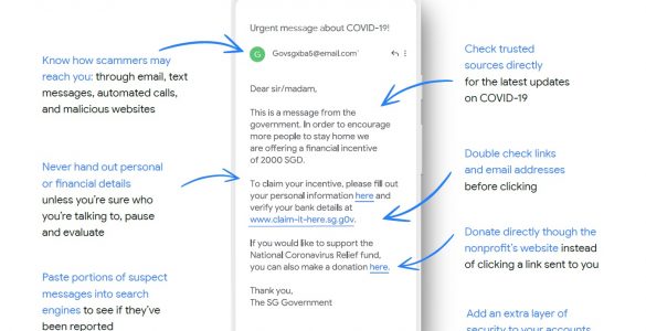 Google's tips to avoid COVID-19 online scams