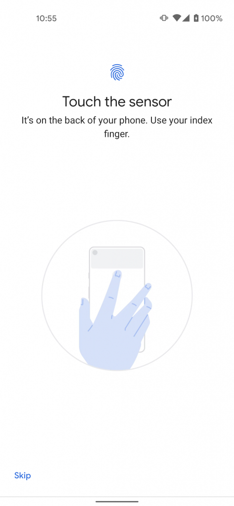 Registering a fingerprint on the Pixel 4a