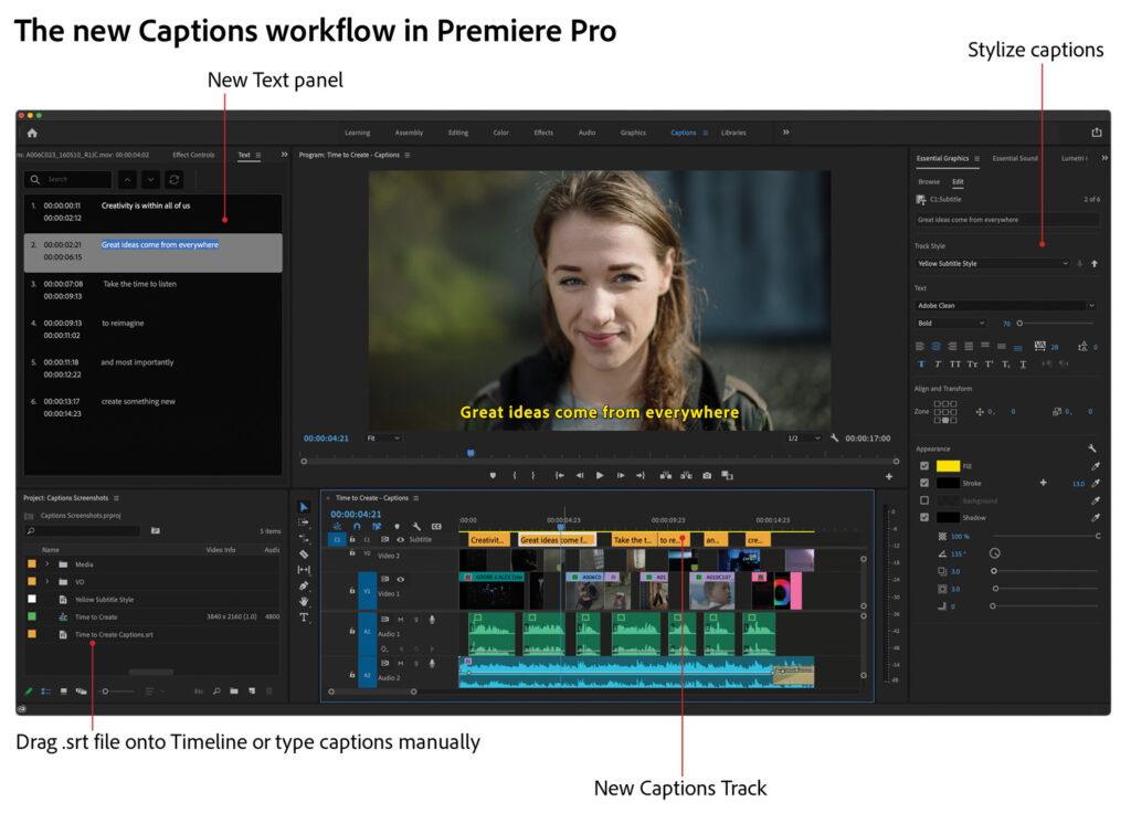 Adobe Premiere Pro New Captions Workflow