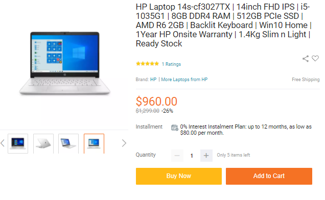 HP 14-inch Laptop 14-cf3027TX