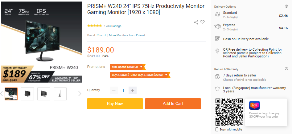 Prism+ W240 IPS Monitor