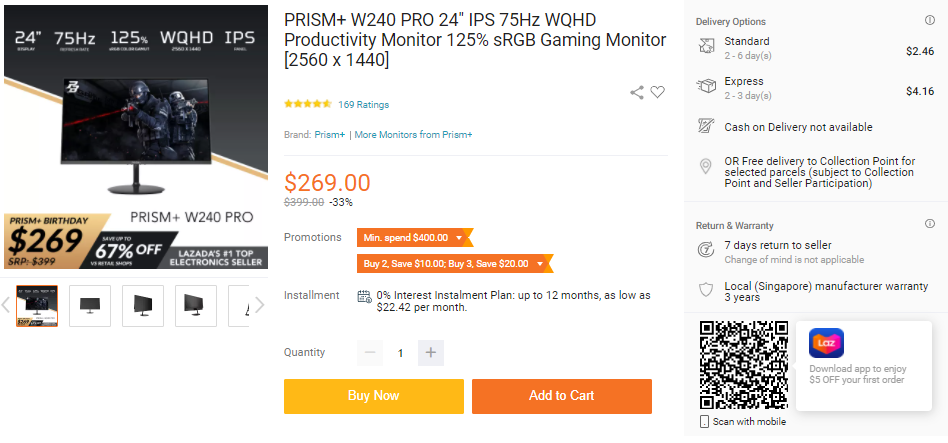 Prism+ W240 Pro IPS Monitor