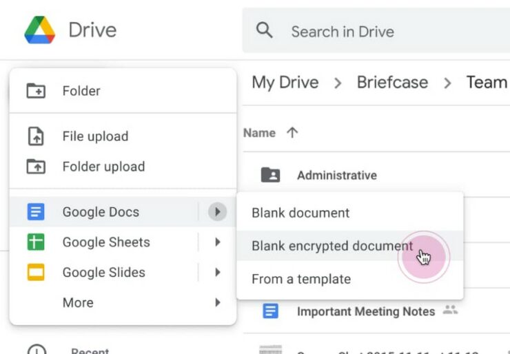 Creating an Encrypted Document In Google Drive