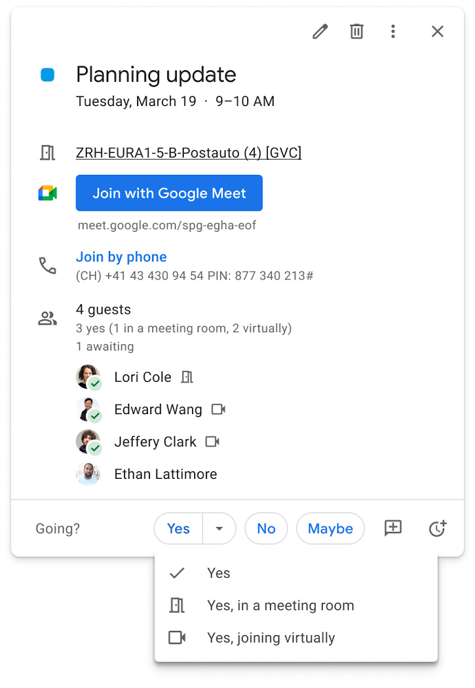 Google Meet RSVP Feature