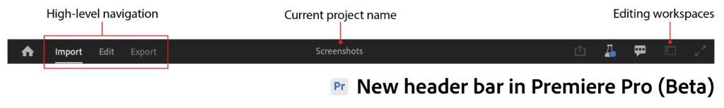 Header Bar in Premiere Pro Public Beta