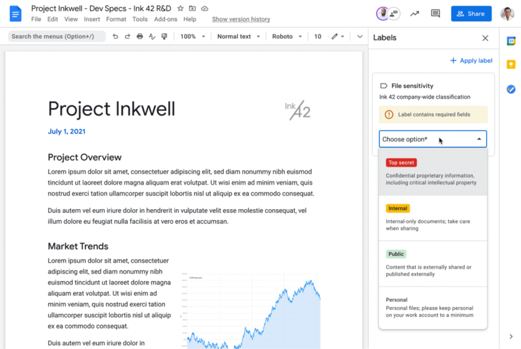 Selecting File Sensitivity in Google Drive