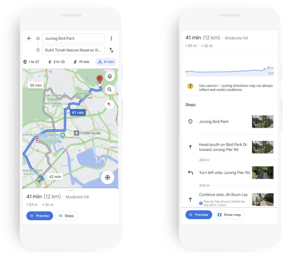 Google Maps Cycling Navigation with elevation